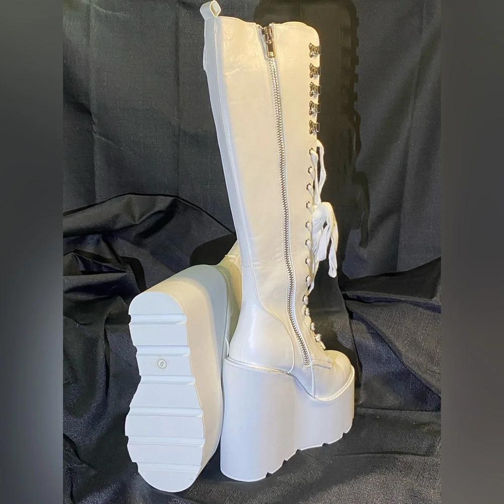 White Platform Knee-High Boots - Picture 2 of 10